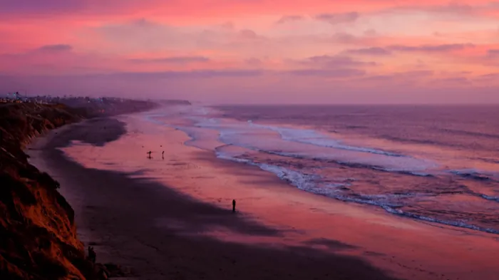 Sunset over the beach at Paradise Cove, Malibu