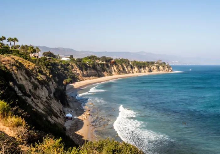 The Malibu cliffs and coastline seen from offshore