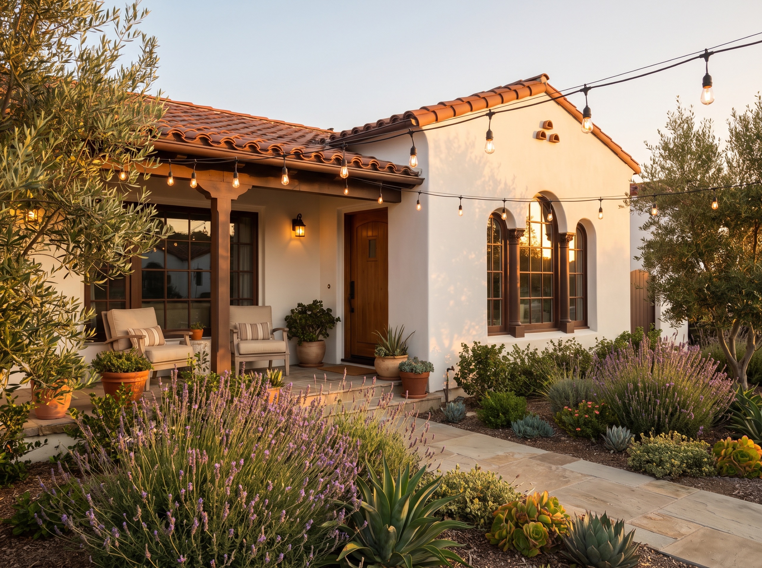 A Spanish style home at golden hour